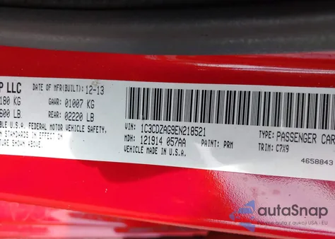 2014 Dodge Avenger Se из США, поврежденный, VIN 1C3CDZAG9EN218521